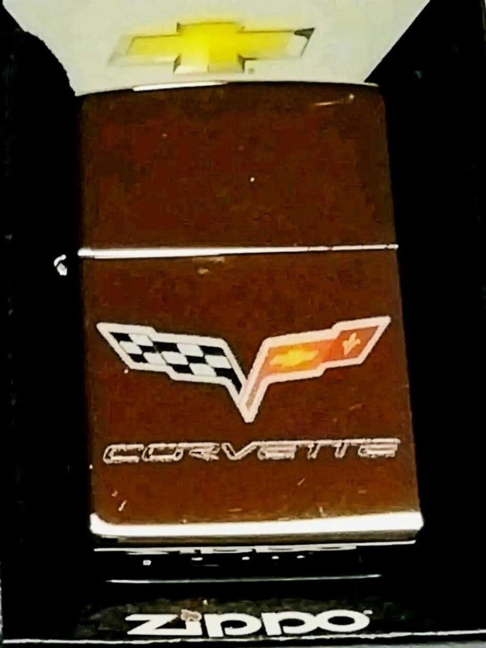 Vintage Polished Chrome Corvette  Badge Zippo Lighter
